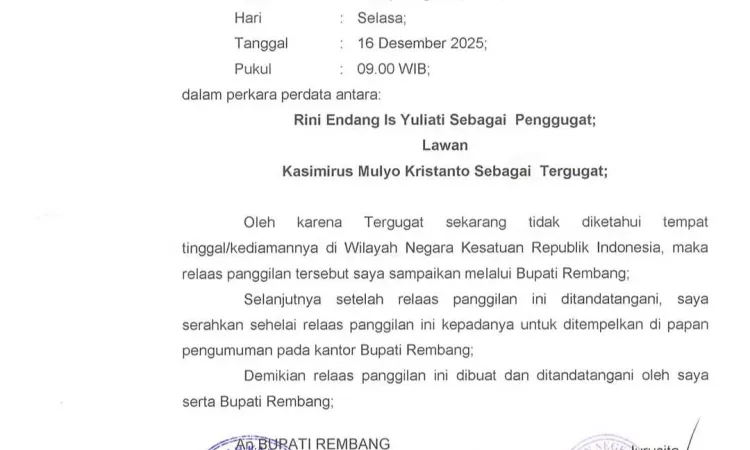 Relaas Panggilan Umum kepada Tergugat tanggal 13 November 2025 Perkara No.30/Pdt.G/2025/PN Rbg